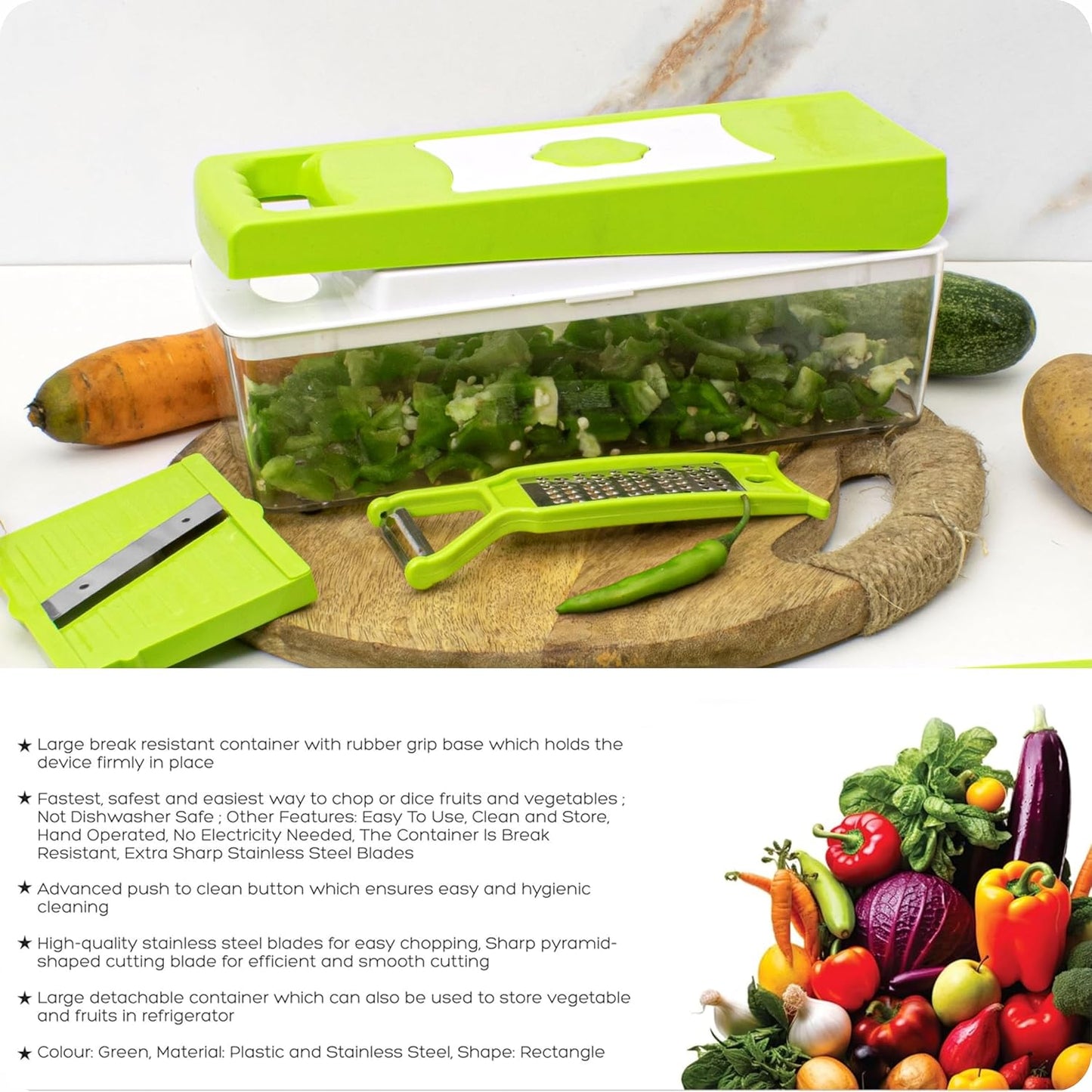 Slicer Dicer™  12-in-1 Multipurpose Chopper for Kitchen (Green)